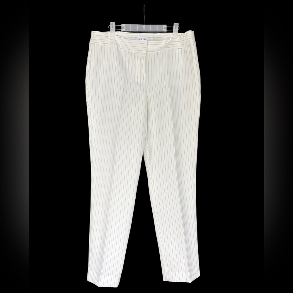 Nine West White The Skinny Striped Dress Pants